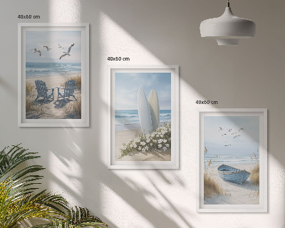 Bilder-3er-set mit rahmen Strand Surfbretter Vögel