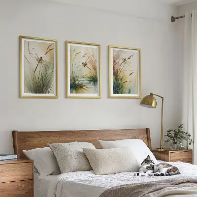 Libellen im Gras Aquarellbild 3er-Set mit Rahmen
