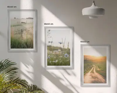 3er-Set Wandbilder mit Rahmen: Landschaften Natur Felder Weg 