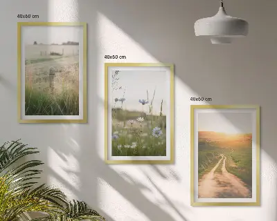 3er-Set Wandbilder mit Rahmen: Landschaften Natur Felder Weg 