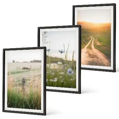 3er-Set Wandbilder mit Rahmen: Landschaften Natur Felder Weg 