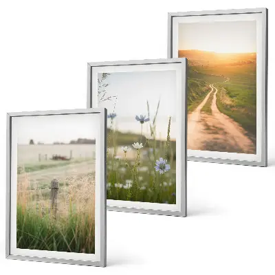 3er-Set Wandbilder mit Rahmen: Landschaften Natur Felder Weg 