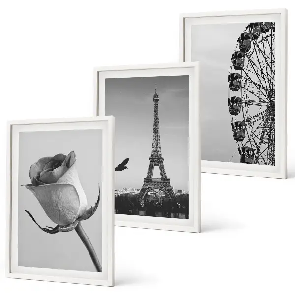 Gerahmtes Bilderset mit Rosen, Eiffelturm und Riesenrad Motiv