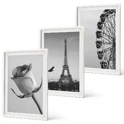 Gerahmtes Bilderset mit Rosen, Eiffelturm und Riesenrad Motiv