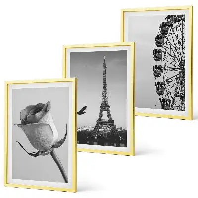 Gerahmtes Bilderset mit Rosen, Eiffelturm und Riesenrad Motiv