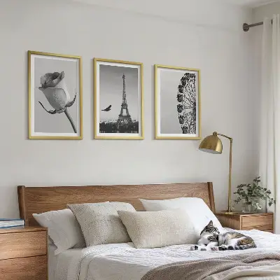 Gerahmtes Bilderset mit Rosen, Eiffelturm und Riesenrad Motiv
