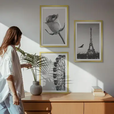 Gerahmtes Bilderset mit Rosen, Eiffelturm und Riesenrad Motiv