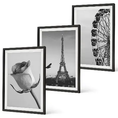 Gerahmtes Bilderset mit Rosen, Eiffelturm und Riesenrad Motiv