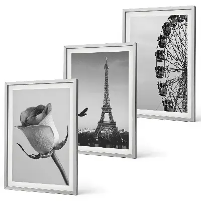 Gerahmtes Bilderset mit Rosen, Eiffelturm und Riesenrad Motiv