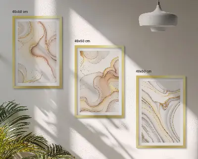 3er-Set Bilder mit Rahmen mit linearen abstrakten Motiven