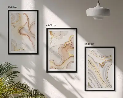 3er-Set Bilder mit Rahmen mit linearen abstrakten Motiven