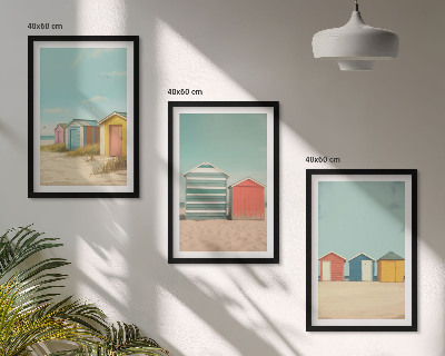 Bilder-3er-set mit rahmen Bunte Häuser, Strand, Sonne