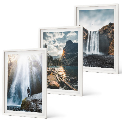 Bilder-3er-set mit rahmen Wasserfälle, Berge, Landschaften, Natur