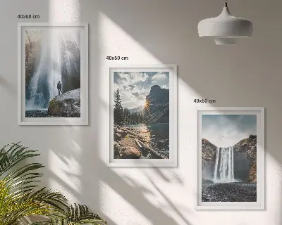 Wandbilder-3er-Set mit Rahmen mit Motiven von Wasserfällen, Bergen und Naturlandschaften