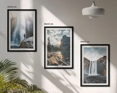 Wandbilder-3er-Set mit Rahmen mit Motiven von Wasserfällen, Bergen und Naturlandschaften