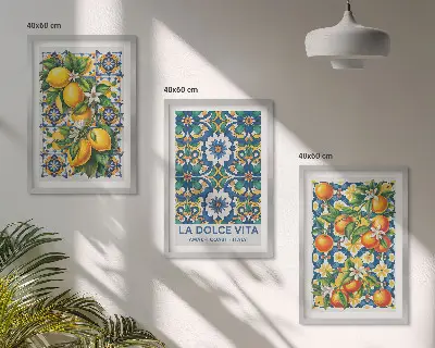 Abstraktes Wandbild im 3er-Set mit zitrusfarbenem Design und Rahmen