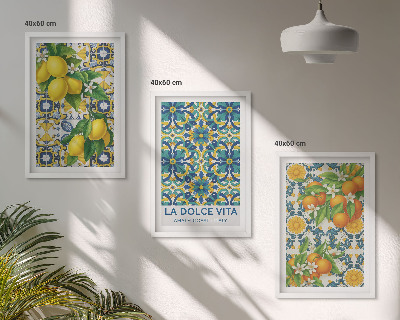 Gerahmtes bilderset Zitronen, Orangen, Blumen, Italien