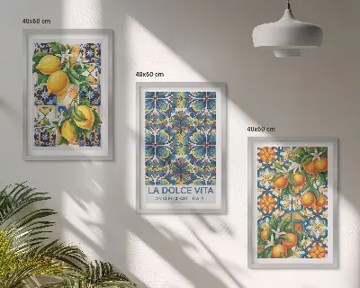 3er-Set Bilder mit Rahmen mit Zitronen- und Orangenblütenmuster