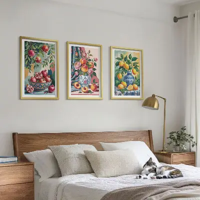 Blumen und Früchte in Vasen Bilder-3er-Set mit Rahmen