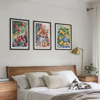 Blumen und Früchte in Vasen Bilder-3er-Set mit Rahmen