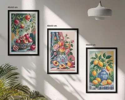Blumen und Früchte in Vasen Bilder-3er-Set mit Rahmen