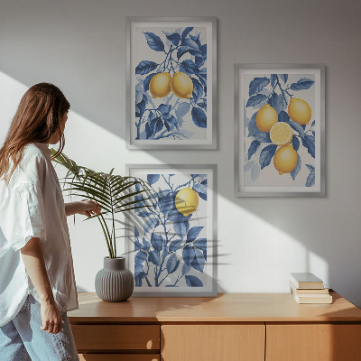Gerahmtes bilderset Zitronenzweige mit blauen Blättern