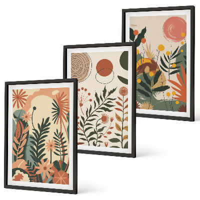 Gerahmtes bilderset Vintage-Pflanzenmuster in Pastellfarben