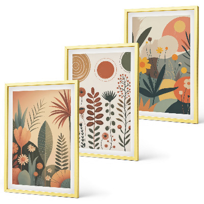 Bilder-3er-set mit rahmen Boho-Pflanzenmuster Natur