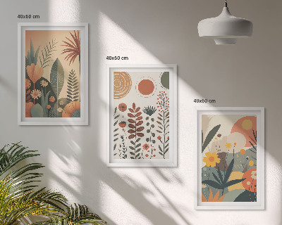 Bilder-3er-set mit rahmen Boho-Pflanzenmuster Natur