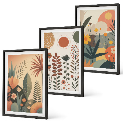 Bilder-3er-set mit rahmen Boho-Pflanzenmuster Natur