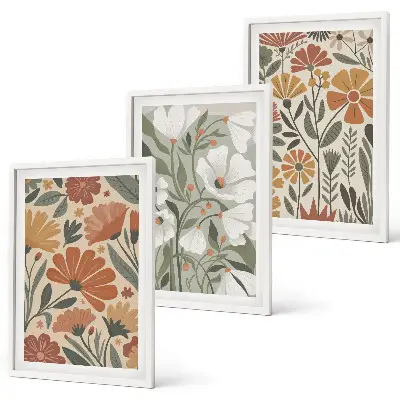Gerahmtes Bilderset mit Blumenmuster in Orange und Grün