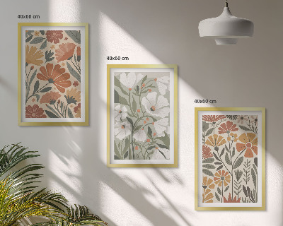 Gerahmtes bilderset Blumenmuster in Orange und Grün