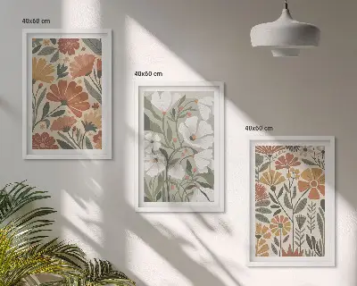 Gerahmtes Bilderset mit Blumenmuster in Orange und Grün