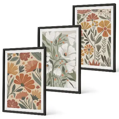 Gerahmtes Bilderset mit Blumenmuster in Orange und Grün