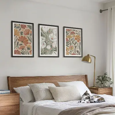 Gerahmtes Bilderset mit Blumenmuster in Orange und Grün