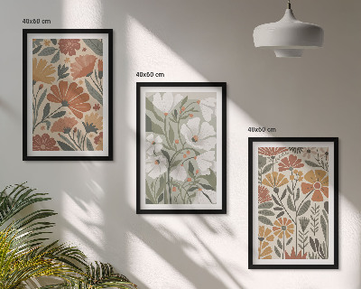 Gerahmtes bilderset Blumenmuster in Orange und Grün