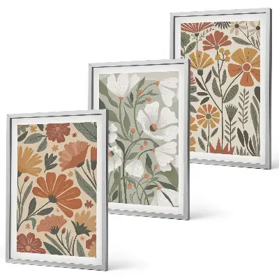 Gerahmtes Bilderset mit Blumenmuster in Orange und Grün