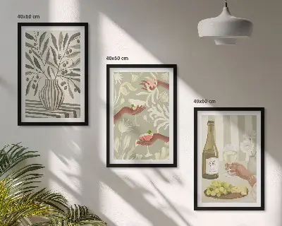 Rustikale Cocktails mit Olivenblüten Bilder-3er-Set mit Rahmen