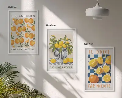 Gerahmtes Bilderset mit retro gelben Zitrusfrüchten