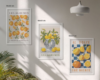 Gerahmtes bilderset Retro gelbe Zitrusfrüchte