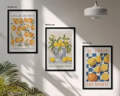 Gerahmtes Bilderset mit retro gelben Zitrusfrüchten
