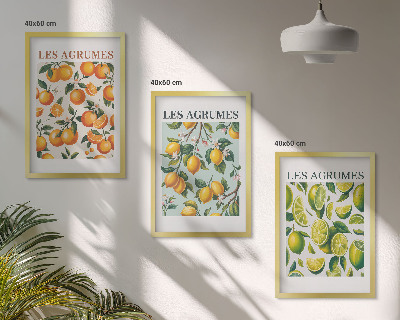 Bilder-3er-set mit rahmen Fruchtige Zitrus-Pastellmuster