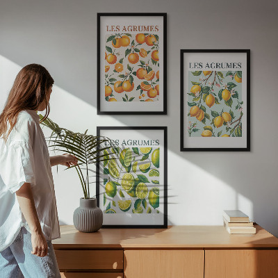 Bilder-3er-set mit rahmen Fruchtige Zitrus-Pastellmuster