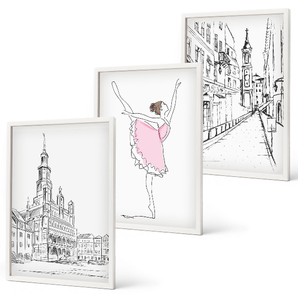 Gerahmtes bilderset Stilvolle Ballerinen und Architektur