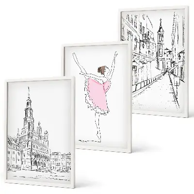 Gerahmtes Bilderset mit Motiv von stilvollen Ballerinen und Architektur