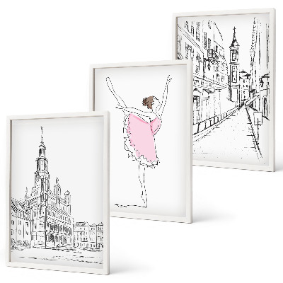Gerahmtes bilderset Stilvolle Ballerinen und Architektur