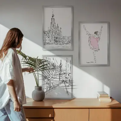 Gerahmtes Bilderset mit Motiv von stilvollen Ballerinen und Architektur