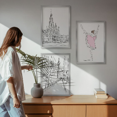 Gerahmtes bilderset Stilvolle Ballerinen und Architektur