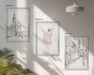 Gerahmtes Bilderset mit Motiv von stilvollen Ballerinen und Architektur