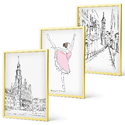 Gerahmtes Bilderset mit Motiv von stilvollen Ballerinen und Architektur